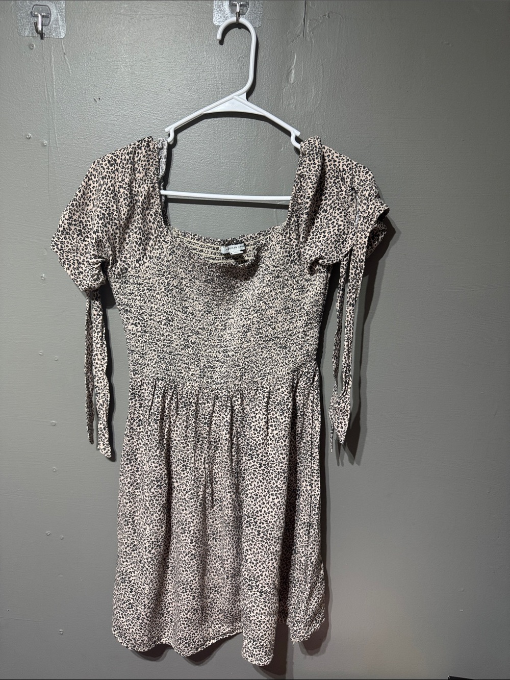 American Eagle Outfitters Beige and Black Leopard Smocked Dress
